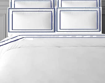 Juego de funda nórdica de percal de algodón blanco de 500 hilos con puntada de hotel y ribete recto doble. Incluye 1 funda nórdica y 2 fundas de almohada.