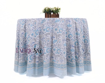 Round Tablecloth- Cotton Indian Block Print Handmade Washable Table Cloth - Spring, Easter Gift Table Cover- Indigo Blue