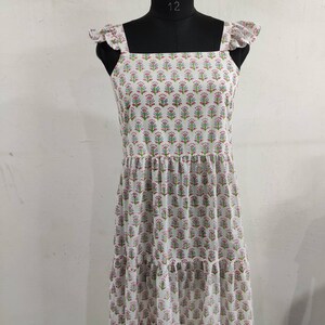 Hand Block Printed Dress, Pink Green Flower Indian Tunics, Hand Printed Dress, Indian Cotton Long Gown, Indian Cotton Dress, Printed Dress