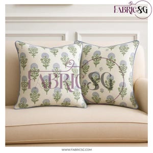 Taie d&#39;oreiller moghole en coton à fleurs bleues butta - Coussin imprimé blocs de main avec rabat et passepoil - Taie d&#39;oreiller pour canapé campagnard bohème