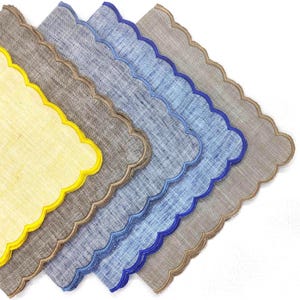 Linen tea towels, Table linen, Cloth Napkins, Embroidery scallop, Mix color Linen Napkins, Cocktail Napkins, 18x18" Dinner Napkins