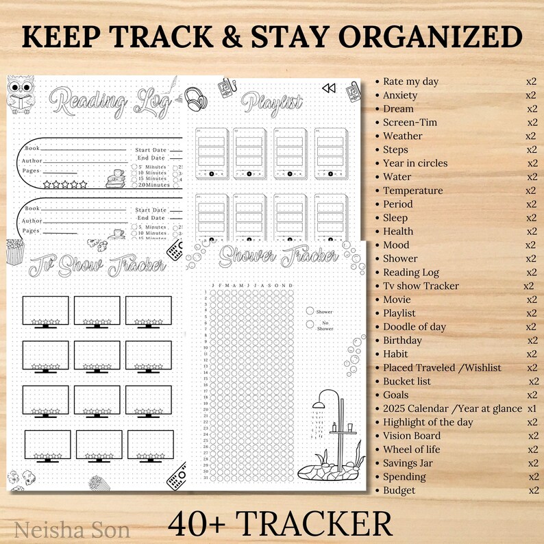 2025 PRINTABLE BULLET JOURNAL Bundle-journal Trackers-70 Premade ...