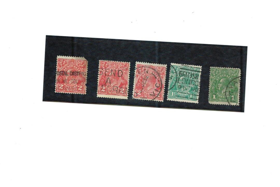 Australia Stamps 5 King V Australia Stamps Used. 2 Pence 3, 1 1/