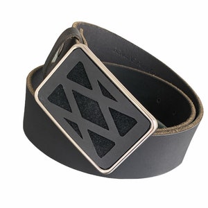 Black Leather Belt Buckle with Geometric Design, Interchangeable Belt Buckle, Ladies Leather Belt Accessories, Buckle for Belt Strap