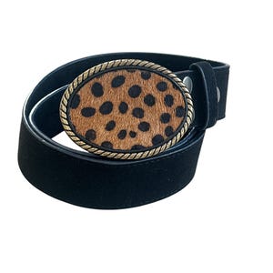 Cheetah Hair-On Leather Belt Buckle: Antique Silver Rope Edge