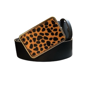 Leopard Print Hair-on-Hide Leather Belt Buckle: Interchangeable Women&#39;s Accessory