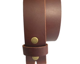 Brown Full Grain Leather Belt: Interchangeable Snap Belt Strap (1.5 inch)