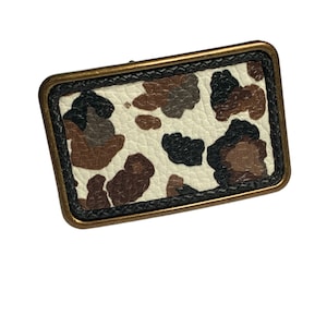 Cow Print Leather Belt Buckle: Antique Brass, Western Rodeo Attire