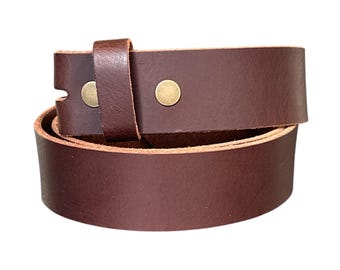 Brown Full Grain Leather Belt Strap: No Buckle, Interchangeable 1.5" Wide