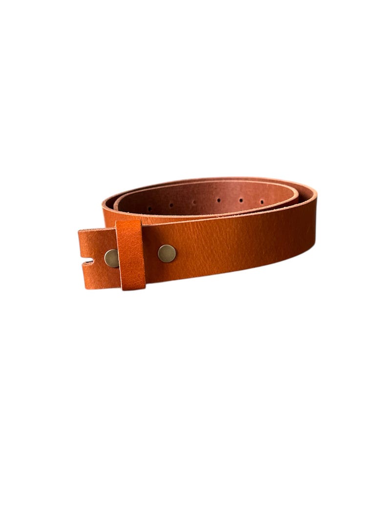 Tan Brown Full Grain Leather Belt Strap, 1.5 inch Wide, Interchangeable Snap Belt image 2