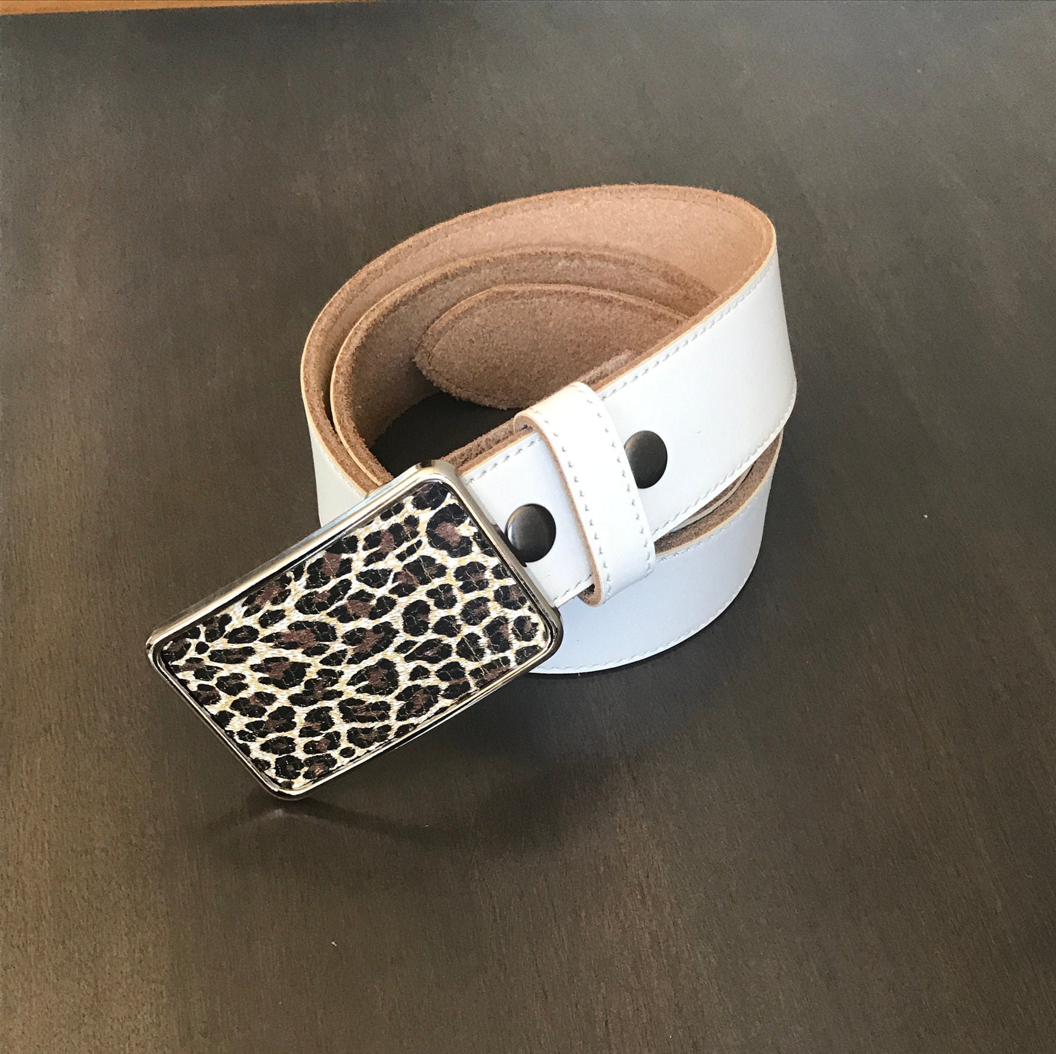 p/a Interchangeable Adjustable Buckle White Smooth Leather Belt You Cut Length WhiteLeatherRatchetBeltwithLif  main image 4