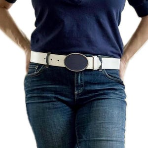 Blue Leather Belt Buckle: Interchangeable Snap Belt, Western Bohemian Style