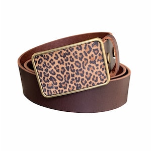 Leopard Print Rectangular Leather Belt Buckle, Cheetah Belt Buckle, Interchangeable Belt Buckle, Animal Print Buckle, Gift for Her