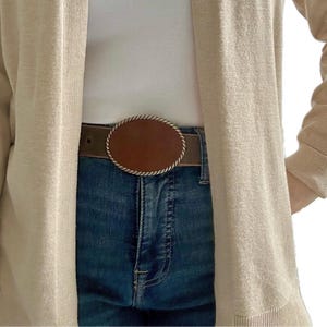Cognac Brown Suede Belt Buckle, Oval Rope Belt Buckle, Interchangeable With Belt, Women&#39;s dress belt buckle