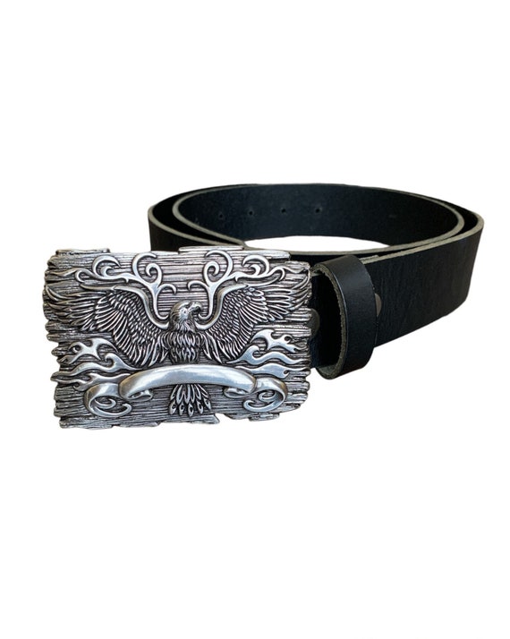 Engraved Eagle Antique Silver Western Belt Buckle: Fits 1.5  display picture 3