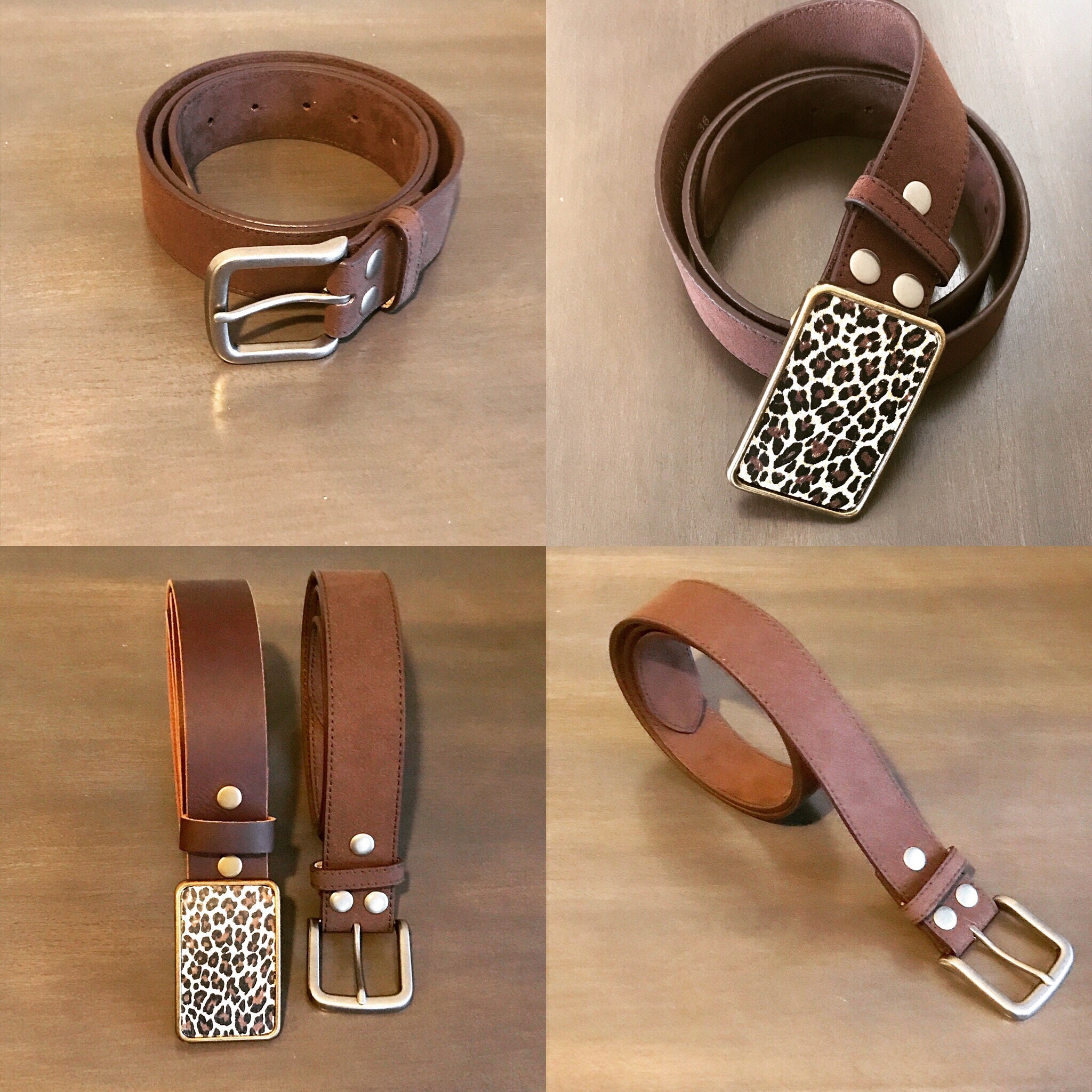 ?️? Leopard Print Leather Belt wBrass Antique Buckle NEW! Boutique Brand Sz M-L Leopard Print Wide Dress Belt for Dresses - AMSHRTG  main image 3