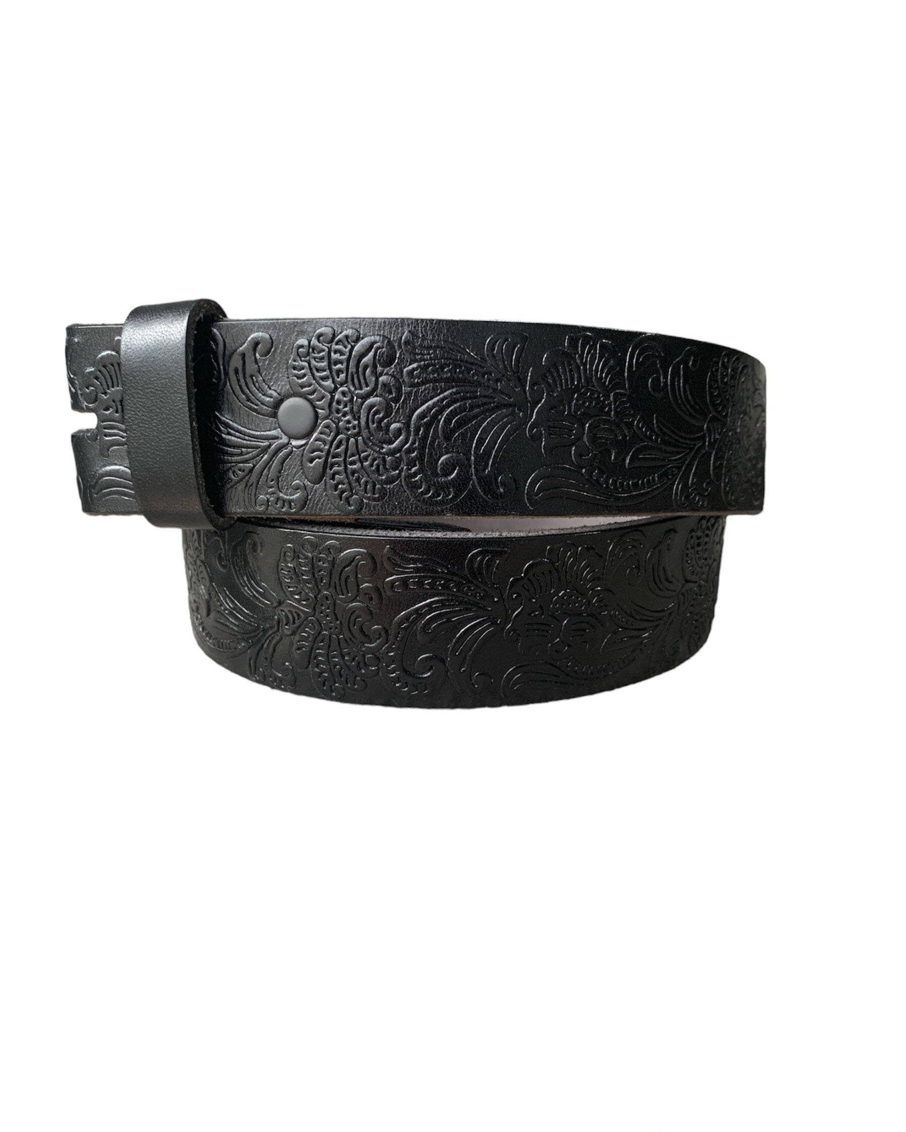 Black Leather Embossed Belt - Etsy display picture 1