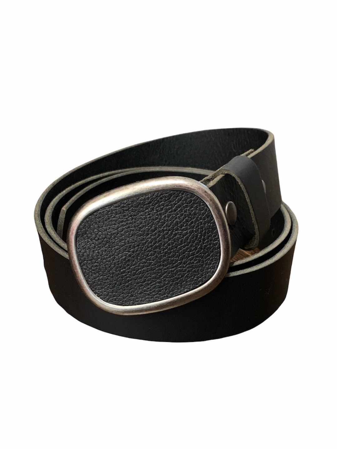 Pebbled Leather Belt Buckle in Black Oval Antique Silver Belt - Etsy