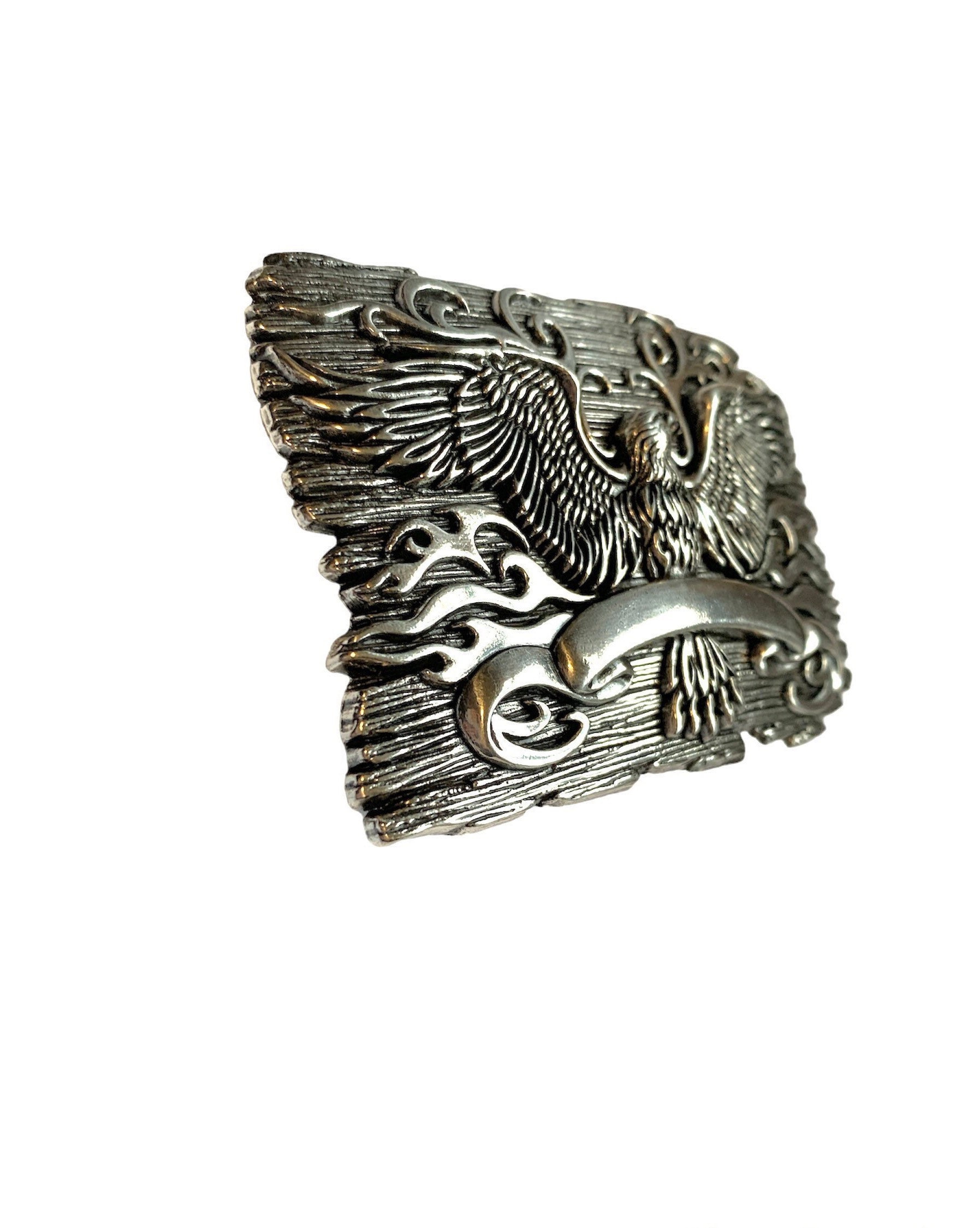 Engraved Eagle Antique Silver Western Belt Buckle: Fits 1.5 