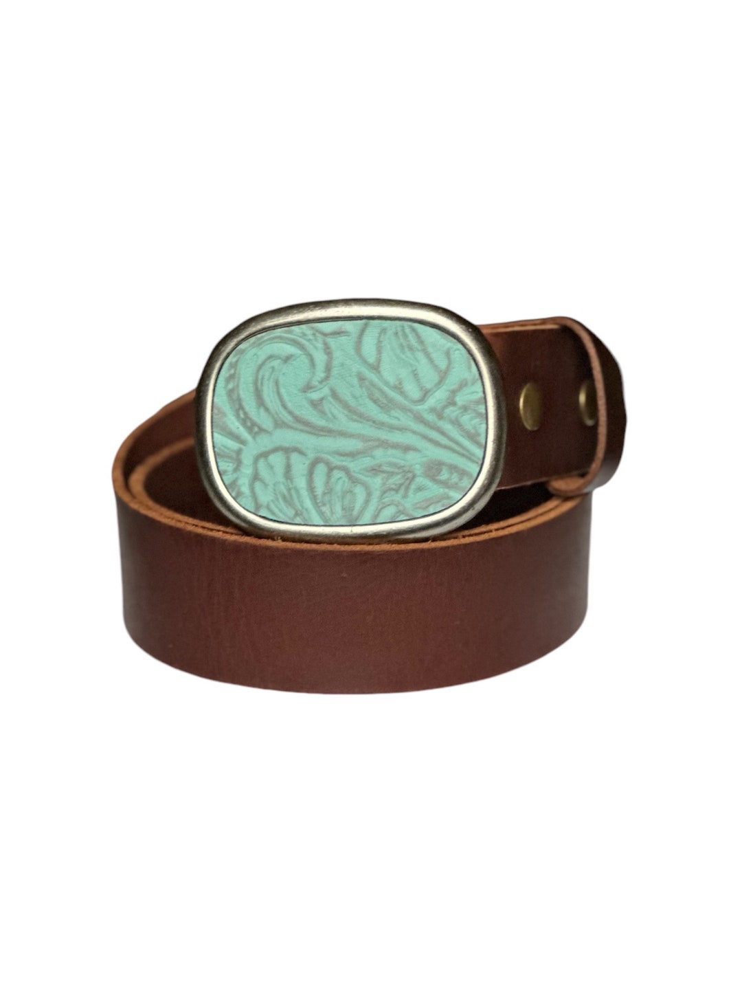Genuine Leather Western Belt with Turquoise Inlay, Snap Buckle, Size Medium Nocona Belt Co. Women main image 4