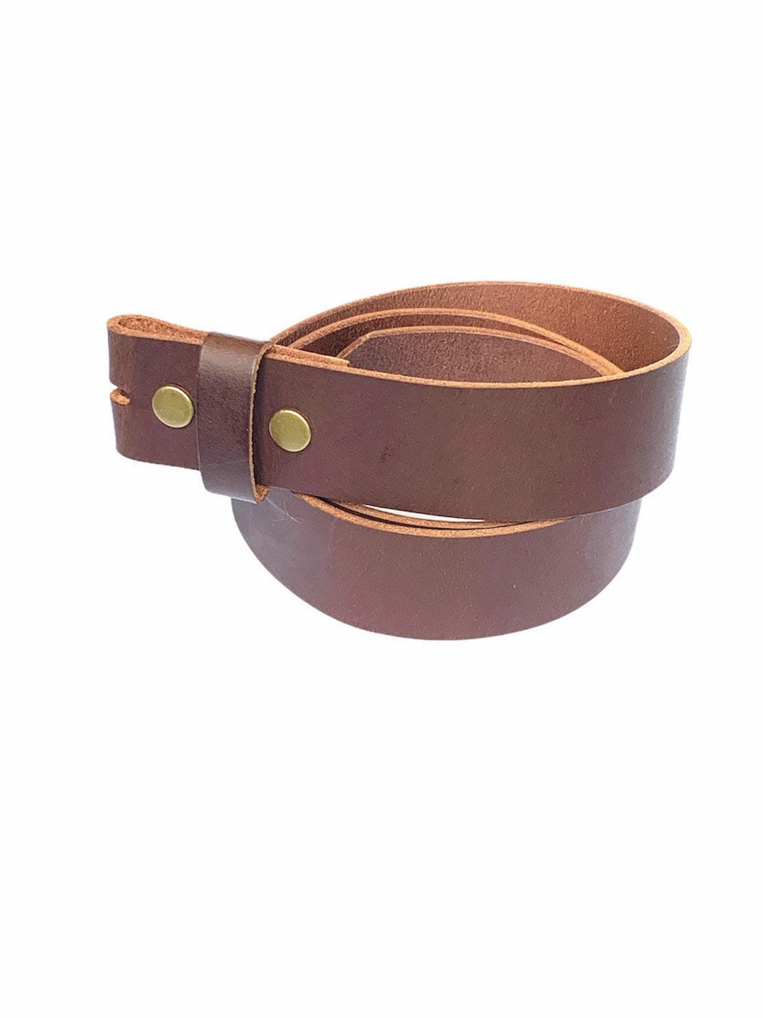 Brown No Buckle Full Grain Leather Belt, Interchangeable
