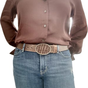 Brown Crocodile Leather Belt Buckle, Interchangeable Belt Buckle, Replacement Buckle for Women&#39;s Leather Belt