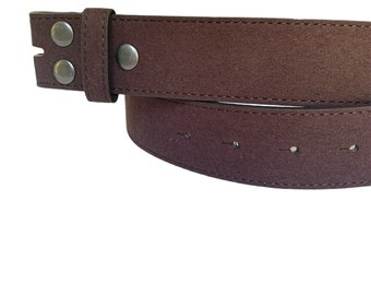 Dark Brown Suede Belt Strap, Interchangeable Snap, 1.5 inch