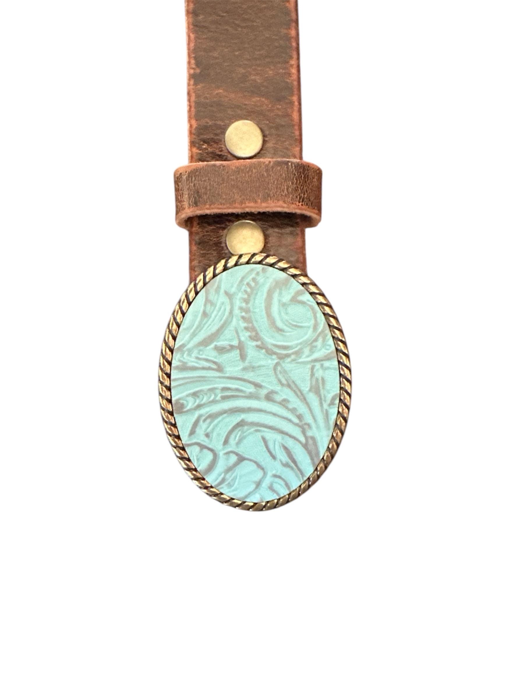 ?️NIB Turquoise Genuine Suede Leather Belt w/Detachable  Antiqued Buckle Small B1225 - Turquoise Blue Suede Belt - Double J Saddlery main image 2