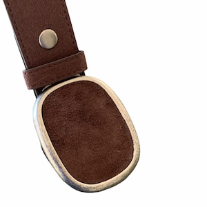 Dark Brown Suede Belt Buckle and Dark Brown Suede Interchangeable Belt, Snap on Buckle for 1.5” Belt, Oval Belt Buckle for Women
