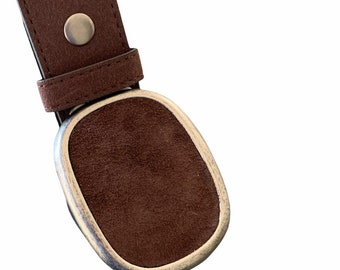 Dark Brown Suede Belt with Interchangeable Oval Buckle - 1.5”