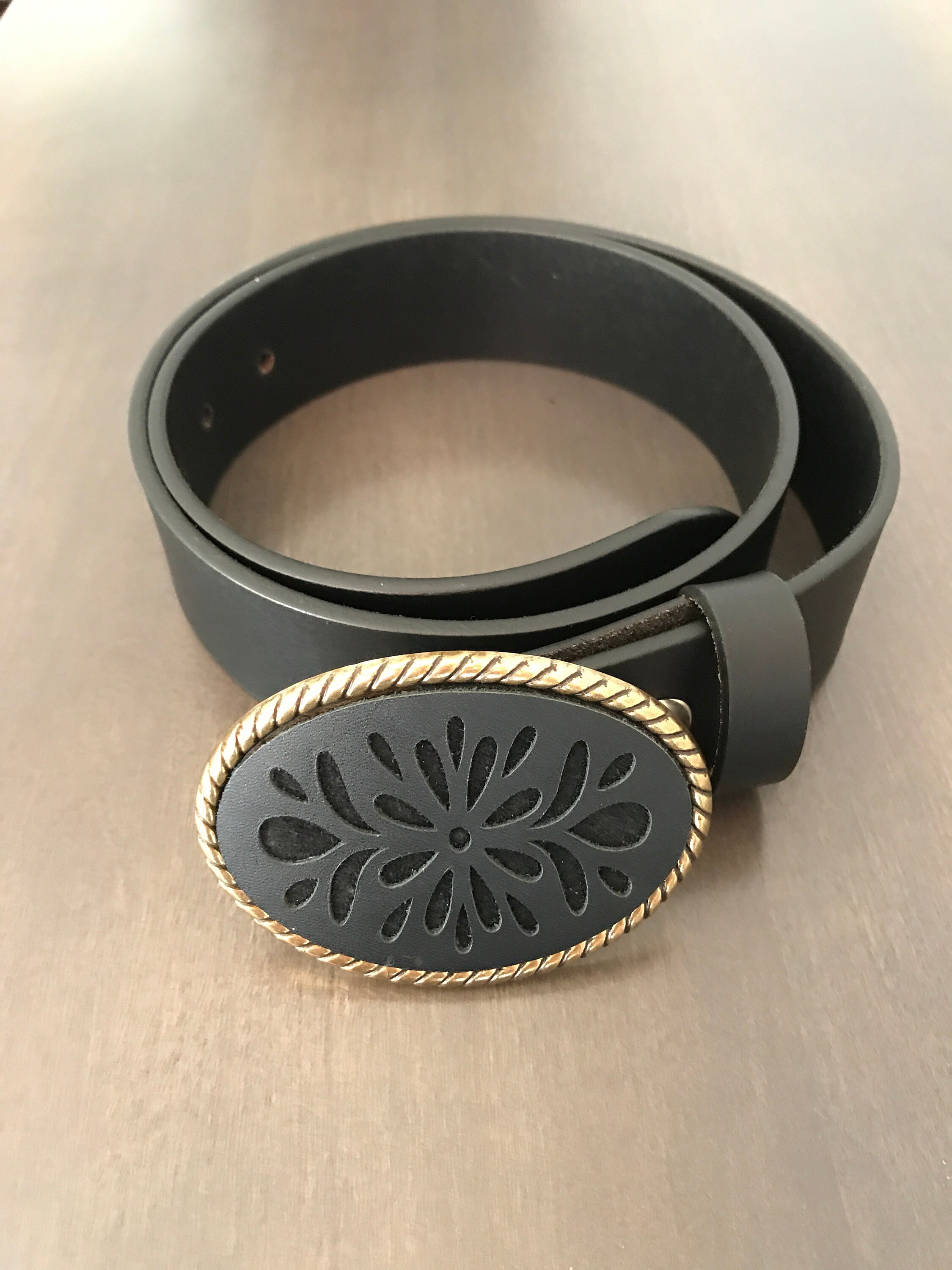 Vintage Leather Brass Flower Coin Belt Removable Buckle Vintage  main image 2