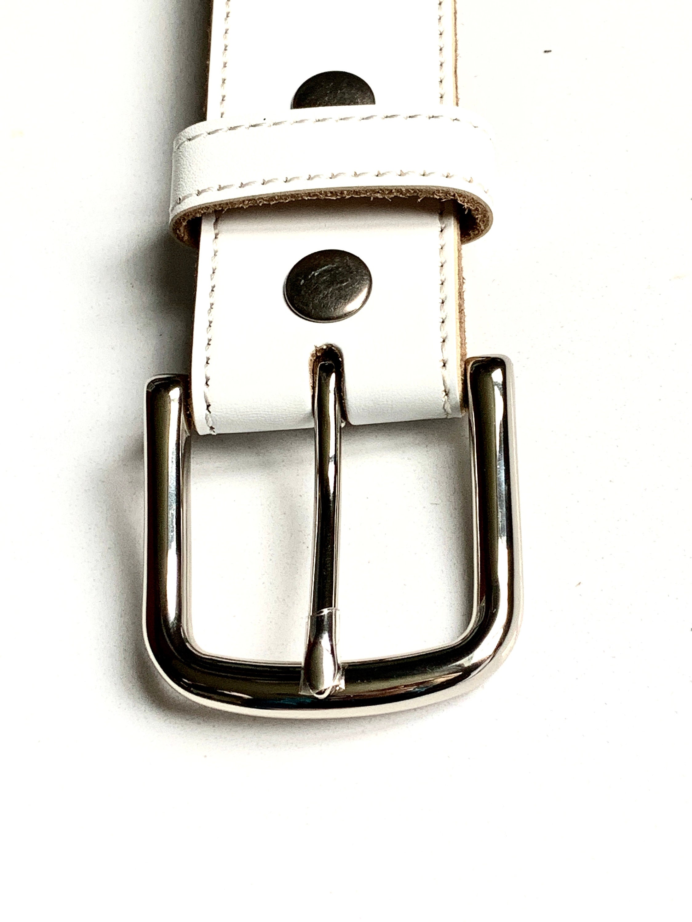 White Stitched Leather Belt Strap: Interchangeable Snap Belt  display picture 2