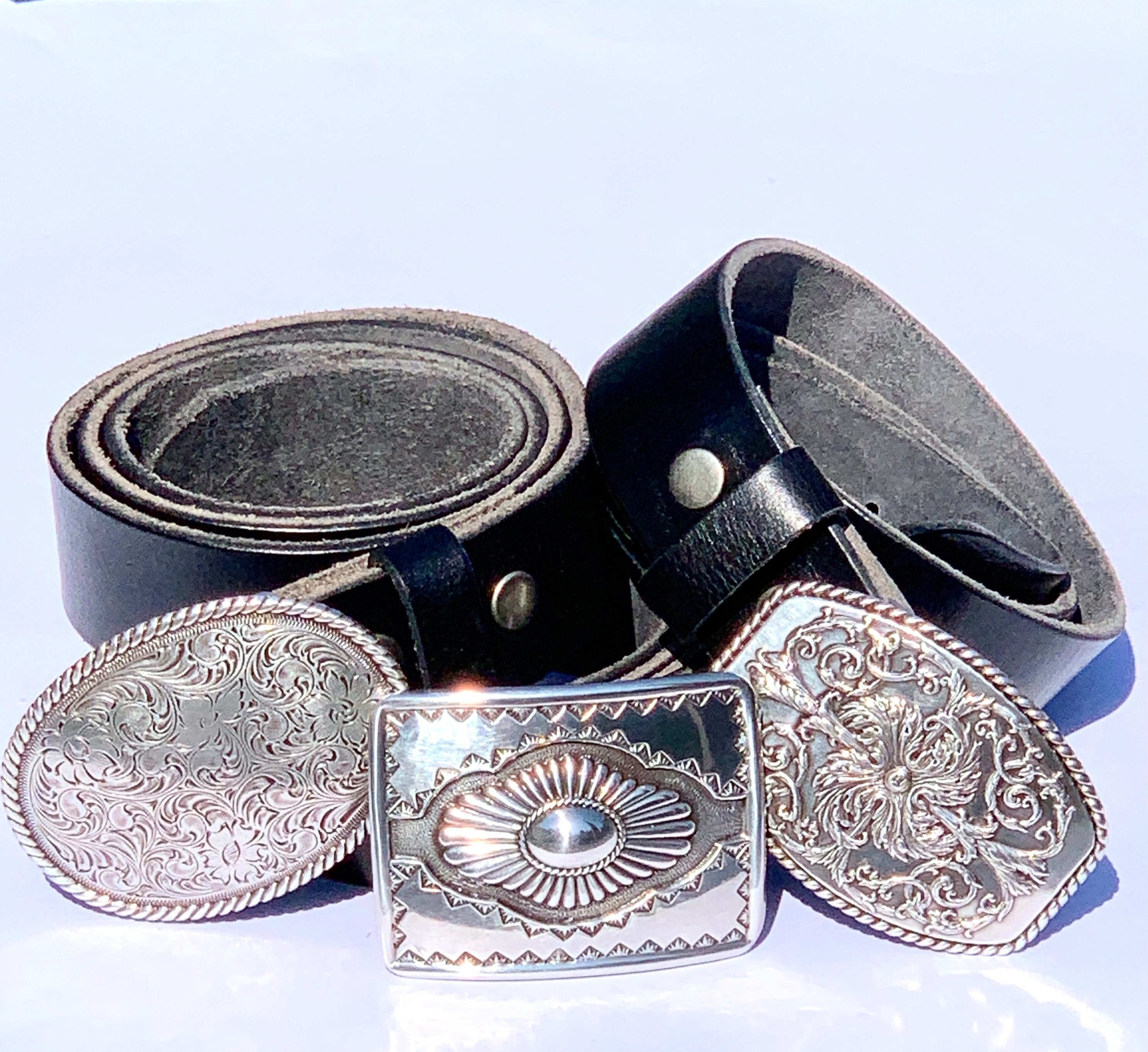 Engraved Silver Western Belt Buckle Attach Interchangeable 
