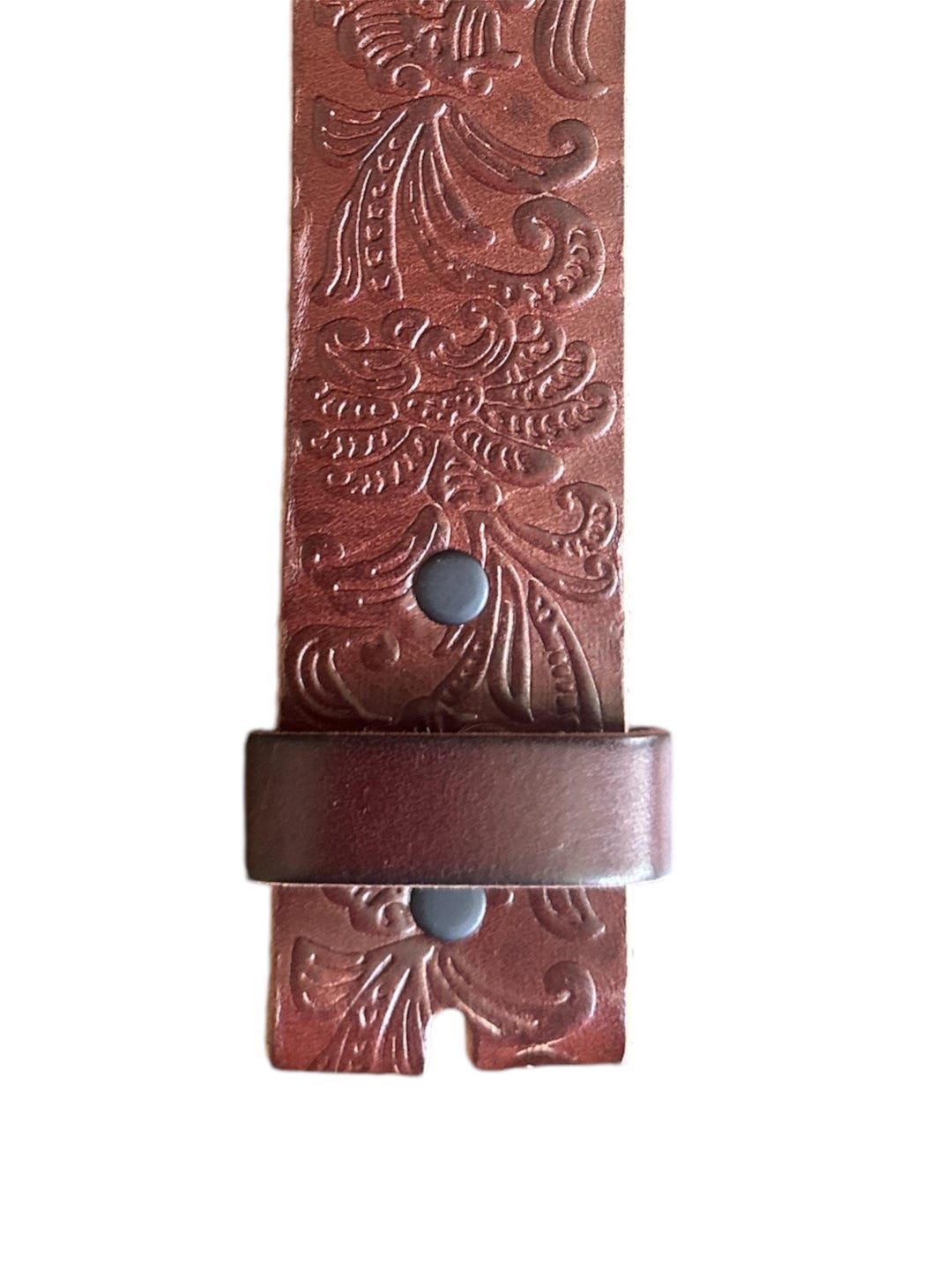 Embossed Brown Leather Western Belt: Interchangeable Snap  display picture 3