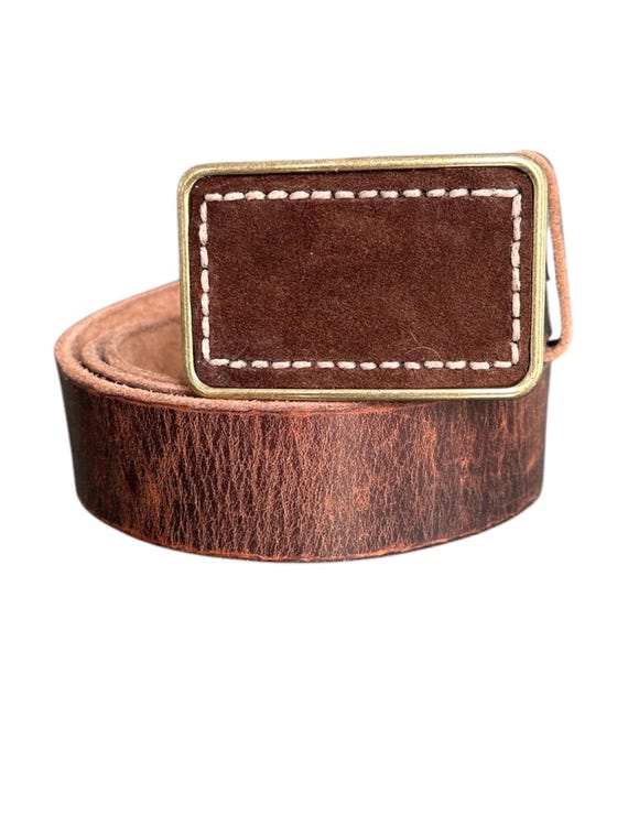 Handstitched Espresso Suede Belt Buckle: Interchangeable Snap, Rectangular
