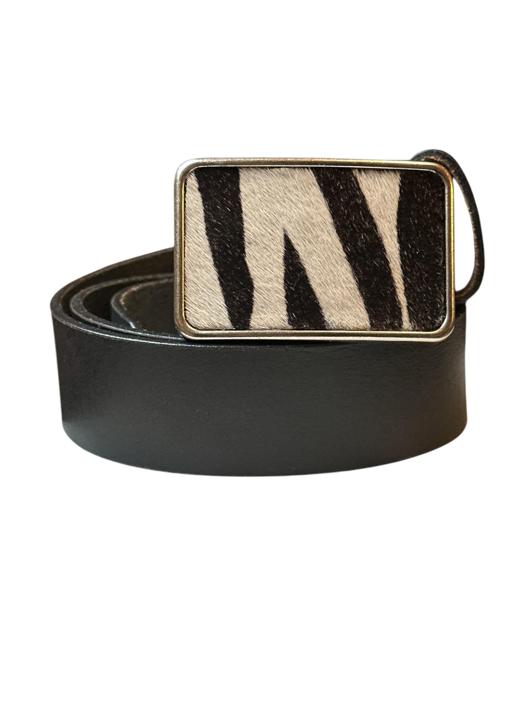 Carlisle Tan and Black Zebra-Print Haircalf Belt with Rectangular Buckle SZ SM Women main image 2