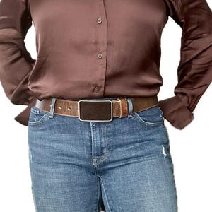 Rectangular Dark Brown Suede Belt buckle, Ladies Dress Buckle, Belt Buckle for Women, Ladies Jean Belt, Gift for Her, Minimalist Style