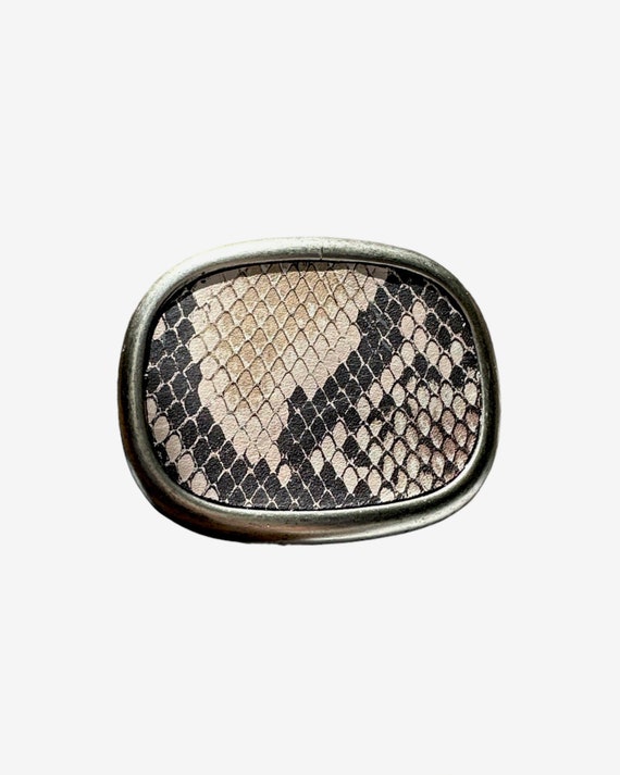 Snakeskin Print Leather Belt Buckle: Oval Silver Tone Buckle  display picture 1