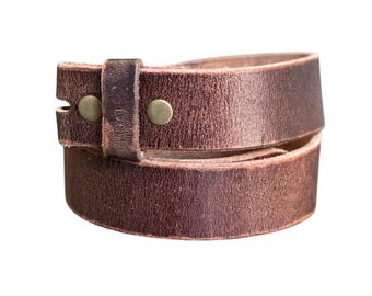 Vintage Brown Full Grain Leather Belt Strap: 1 1/2" Wide, Interchangeable Snap Belt