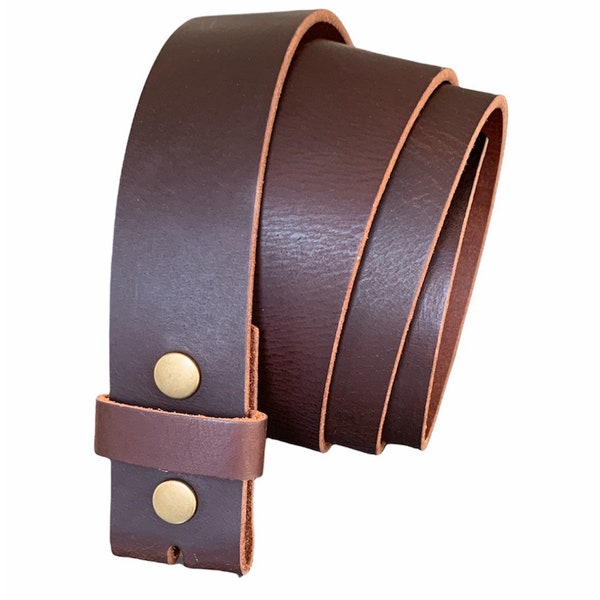 Brown full grain leather belt, Interchangeable snap belt, 11/2 inch wide belt, No buckle belt, Unisex belt strap, Leather belt