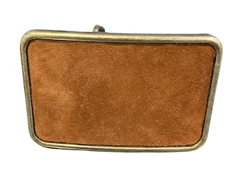 Caramel Suede Interchangeable Belt Buckle, Rectangular Snap Buckle