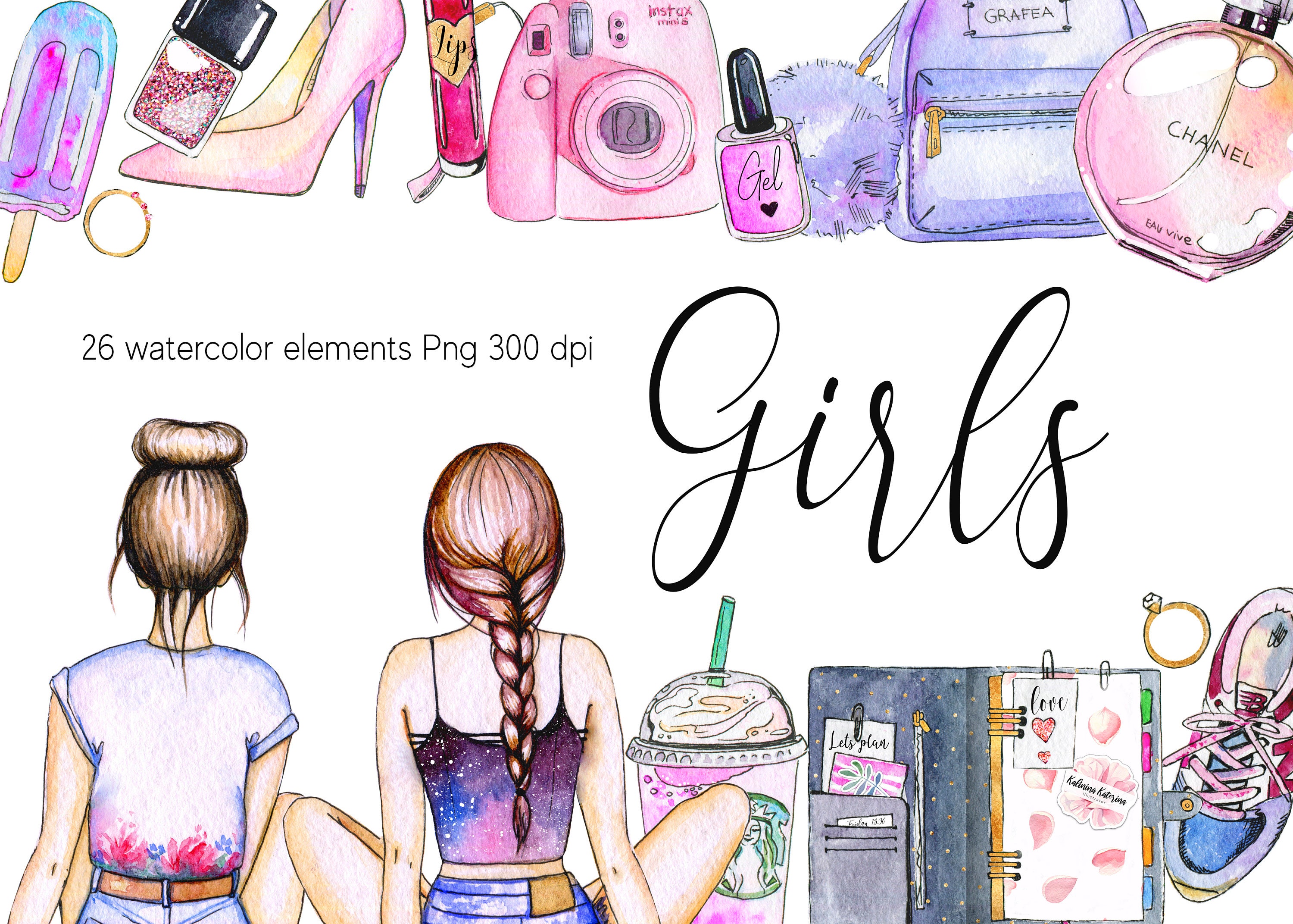Girls Things for Girls Clipart Cute Girls Stuff | Etsy