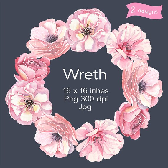Download Free Wreath Pink Flowers Watercolor Watercolor Clipart Floral Etsy SVG Cut Files