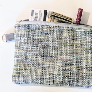 Bolso de tweed azul y gris/cartera/bolso de mano/bolsa de maquillaje/bolso con cremallera/bolso de mano/cartera azul/monedero pequeño
