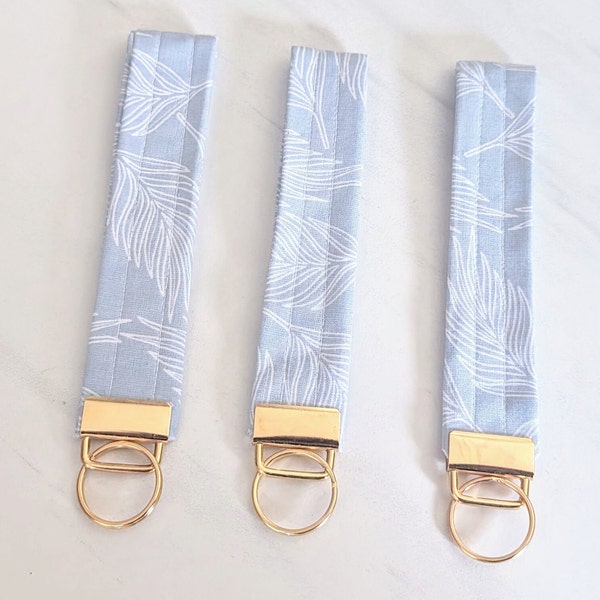 Pale Blue Boho Feather Fabric Keychain Wristlet// Key FOB// Keyring// Gift Ideas// Rustic Accessory// Lightweight Keychain//