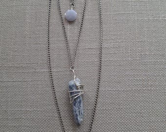 Blue lace agate and kyanite necklace