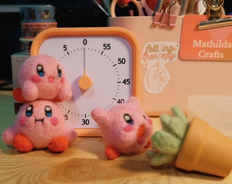 Handcrafted Needle Felted Kirby: Adorable, Soft Wool Sculpture for Nintendo Fans Collectors - Unique Artisan Handmade Gift