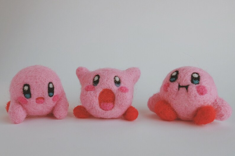 Handcrafted Needle Felted Kirby Adorable Soft Wool Sculpture Etsy