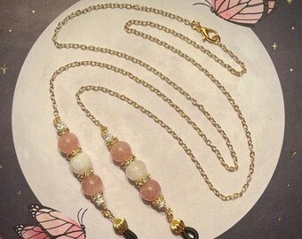 Silver or Gold Regal Rose Glasses Chain, handmade eyeglasses chain, eye glass chain, pretty, simple, white, crystal, cute, gift for her
