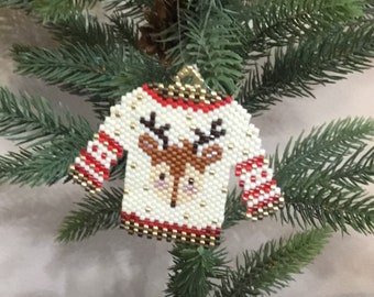 Christmas Ornament / Holiday Decor / Beaded Sweater / Small Ornament